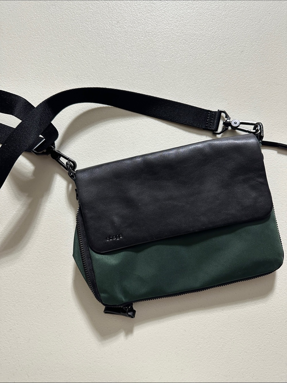 Two-Tone Black and Dark Green Crossbody Messenger Bag